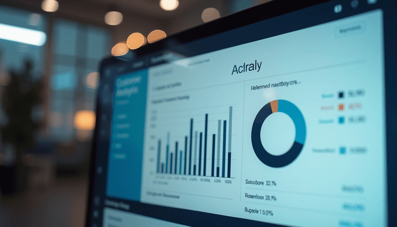 Close-up view of a computer screen displaying customer analytics dashboard